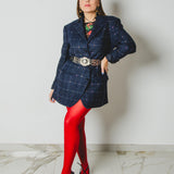 590 Giacca a quadri blu 3 bottoni con strass Tg 50 in lana