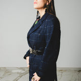 590 Giacca a quadri blu 3 bottoni con strass Tg 50 in lana