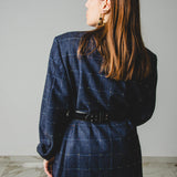 590 Giacca a quadri blu 3 bottoni con strass Tg 50 in lana