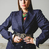 400 ARMANI double-breasted grey jacket with silver rhinestones in pure lightweight virgin wool with rhinestone illustration and colours - Size 50