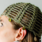 5 - Cuffia Estiva Crochet Verde salvia con Charm -Marea