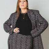 FUCHSIA JACQUARD BOMBER STYLE JACKET - REVERSIBLE IN BLACK VELVET FABRIC - CONTRASTING POCKETS