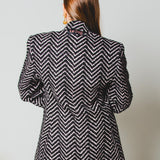 FUCHSIA JACQUARD BOMBER STYLE JACKET - REVERSIBLE IN BLACK VELVET FABRIC - CONTRASTING POCKETS