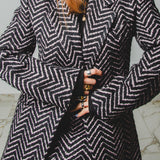 FUCHSIA JACQUARD BOMBER STYLE JACKET - REVERSIBLE IN BLACK VELVET FABRIC - CONTRASTING POCKETS