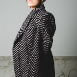 FUCHSIA JACQUARD BOMBER STYLE JACKET - REVERSIBLE IN BLACK VELVET FABRIC - CONTRASTING POCKETS