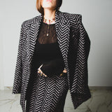 FUCHSIA JACQUARD BOMBER STYLE JACKET - REVERSIBLE IN BLACK VELVET FABRIC - CONTRASTING POCKETS