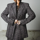 FUCHSIA JACQUARD BOMBER STYLE JACKET - REVERSIBLE IN BLACK VELVET FABRIC - CONTRASTING POCKETS