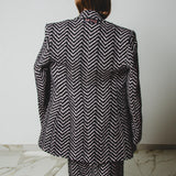 FUCHSIA JACQUARD BOMBER STYLE JACKET - REVERSIBLE IN BLACK VELVET FABRIC - CONTRASTING POCKETS