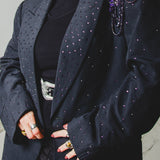 400 ARMANI double-breasted grey jacket with silver rhinestones in pure lightweight virgin wool with rhinestone illustration and colours - Size 50