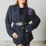 400 ARMANI double-breasted grey jacket with silver rhinestones in pure lightweight virgin wool with rhinestone illustration and colours - Size 50