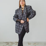 601 - Giacca Vintage Maschile HUGO BOSS a Quadri in Pura Seta con Ricamo “CIAO AMORE” 3D – Tg 54 – Pezzo Unico