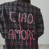 601 - Giacca Vintage Maschile HUGO BOSS a Quadri in Pura Seta con Ricamo “CIAO AMORE” 3D – Tg 54 – Pezzo Unico