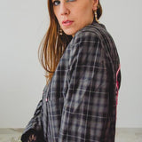 601 - Giacca Vintage Maschile HUGO BOSS a Quadri in Pura Seta con Ricamo “CIAO AMORE” 3D – Tg 54 – Pezzo Unico