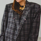 601 - Giacca Vintage Maschile HUGO BOSS a Quadri in Pura Seta con Ricamo “CIAO AMORE” 3D – Tg 54 – Pezzo Unico