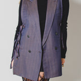 400 ARMANI double-breasted grey jacket with silver rhinestones in pure lightweight virgin wool with rhinestone illustration and colours - Size 50