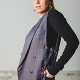 400 ARMANI double-breasted grey jacket with silver rhinestones in pure lightweight virgin wool with rhinestone illustration and colours - Size 50