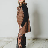 604 - Gilet vintage maschile gessato marrone BALLANTYNE  cotone e seta - con tagli a vivo  Tg 52