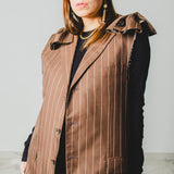 604 - Gilet vintage maschile gessato marrone BALLANTYNE  cotone e seta - con tagli a vivo  Tg 52