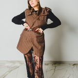 604 - Gilet vintage maschile gessato marrone BALLANTYNE  cotone e seta - con tagli a vivo  Tg 52