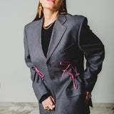 400 ARMANI double-breasted grey jacket with silver rhinestones in pure lightweight virgin wool with rhinestone illustration and colours - Size 50