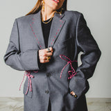 400 ARMANI double-breasted grey jacket with silver rhinestones in pure lightweight virgin wool with rhinestone illustration and colours - Size 50