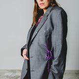 400 ARMANI double-breasted grey jacket with silver rhinestones in pure lightweight virgin wool with rhinestone illustration and colours - Size 50