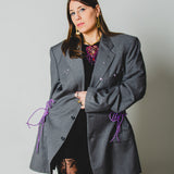 400 ARMANI double-breasted grey jacket with silver rhinestones in pure lightweight virgin wool with rhinestone illustration and colours - Size 50