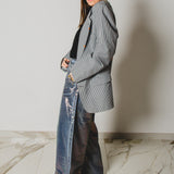 400 ARMANI double-breasted grey jacket with silver rhinestones in pure lightweight virgin wool with rhinestone illustration and colours - Size 50