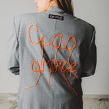 400 ARMANI double-breasted grey jacket with silver rhinestones in pure lightweight virgin wool with rhinestone illustration and colours - Size 50