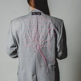 400 ARMANI double-breasted grey jacket with silver rhinestones in pure lightweight virgin wool with rhinestone illustration and colours - Size 50