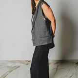 616 - Gilet vintage maschile grigio in pura lana vergine - crop con tagli a vivo  Tg 50