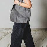 616 - Gilet vintage maschile grigio in pura lana vergine - crop con tagli a vivo  Tg 50
