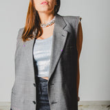 616 - Gilet vintage maschile grigio in pura lana vergine - crop con tagli a vivo  Tg 50