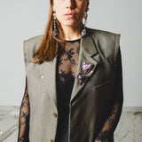 400 ARMANI double-breasted grey jacket with silver rhinestones in pure lightweight virgin wool with rhinestone illustration and colours - Size 50