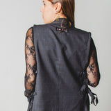 634 - Gilet lungo vintage upcycling a quadri grigio Yves Saint Laurent - oversize con laccini laterali - tg 48/50