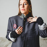 637 - Giacca Vintage Gessata con Chiusura al Collo – Remade Le Peg | Pezzo Unico
