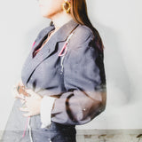 400 ARMANI double-breasted grey jacket with silver rhinestones in pure lightweight virgin wool with rhinestone illustration and colours - Size 50