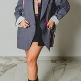 400 ARMANI double-breasted grey jacket with silver rhinestones in pure lightweight virgin wool with rhinestone illustration and colours - Size 50