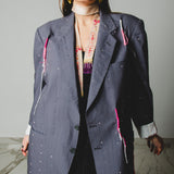 400 ARMANI double-breasted grey jacket with silver rhinestones in pure lightweight virgin wool with rhinestone illustration and colours - Size 50