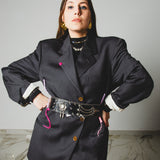 400 ARMANI double-breasted grey jacket with silver rhinestones in pure lightweight virgin wool with rhinestone illustration and colours - Size 50