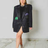 400 ARMANI double-breasted grey jacket with silver rhinestones in pure lightweight virgin wool with rhinestone illustration and colours - Size 50