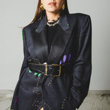 400 ARMANI double-breasted grey jacket with silver rhinestones in pure lightweight virgin wool with rhinestone illustration and colours - Size 50