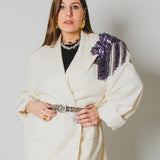 400 ARMANI double-breasted grey jacket with silver rhinestones in pure lightweight virgin wool with rhinestone illustration and colours - Size 50