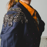400 ARMANI double-breasted grey jacket with silver rhinestones in pure lightweight virgin wool with rhinestone illustration and colours - Size 50