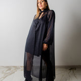 OPERA dress - Vestito sartoriale  accollato / scollo a V  ampio IN CHIFFON NERO CON LUREX