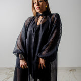 OPERA dress - Vestito sartoriale  accollato / scollo a V  ampio IN CHIFFON NERO CON LUREX