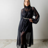 OPERA dress - Vestito sartoriale  accollato / scollo a V  ampio IN CHIFFON NERO CON LUREX