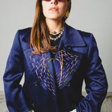 400 ARMANI double-breasted grey jacket with silver rhinestones in pure lightweight virgin wool with rhinestone illustration and colours - Size 50