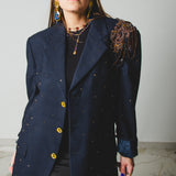 400 ARMANI double-breasted grey jacket with silver rhinestones in pure lightweight virgin wool with rhinestone illustration and colours - Size 50