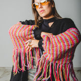 CARDIGAN LUNGO CON FRANGE MULTICOLORE ORO-FUCSIA-LILLA - HANDMADE